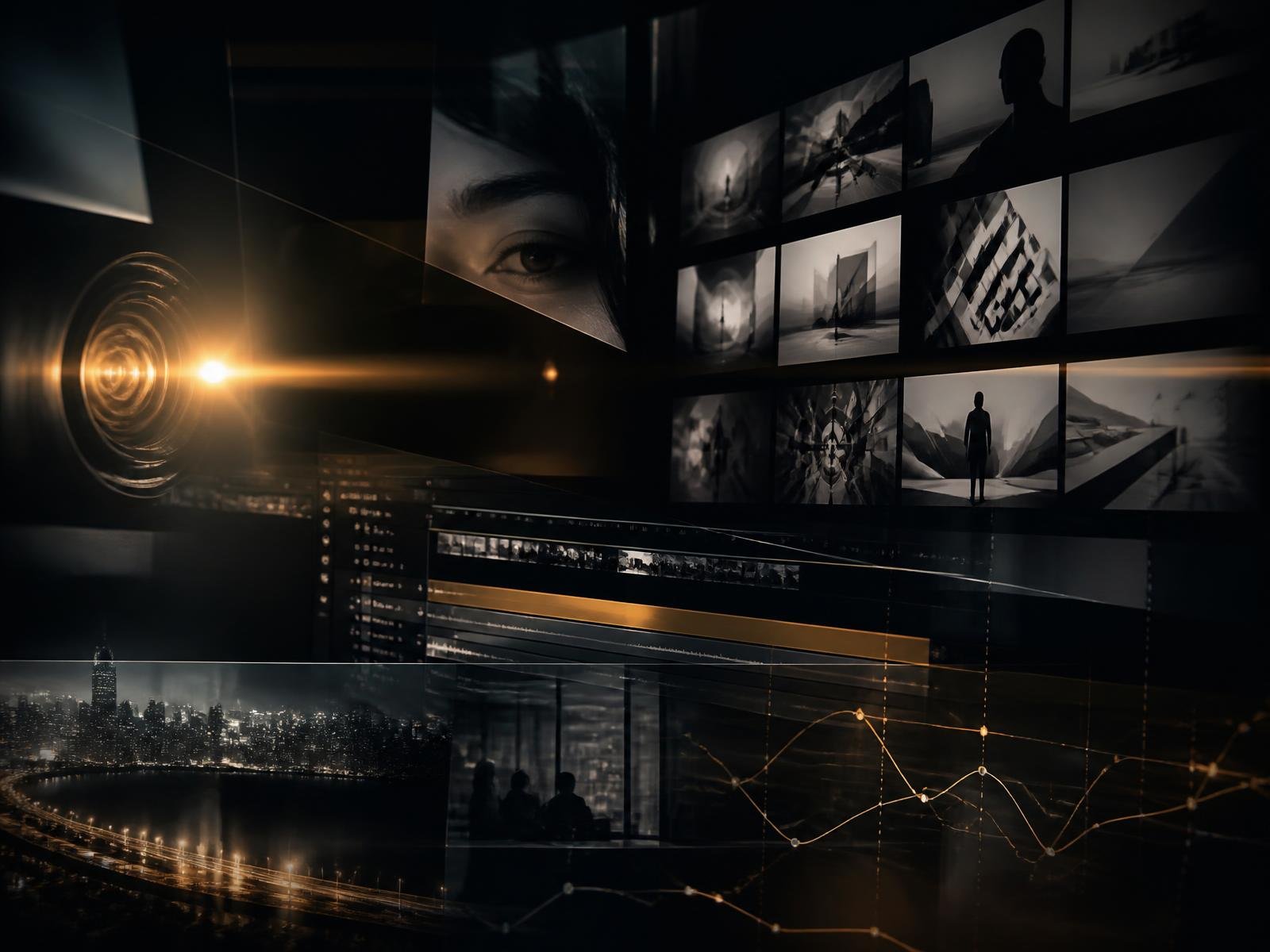 Cinematic composite of brand design, film production, advertising and data work